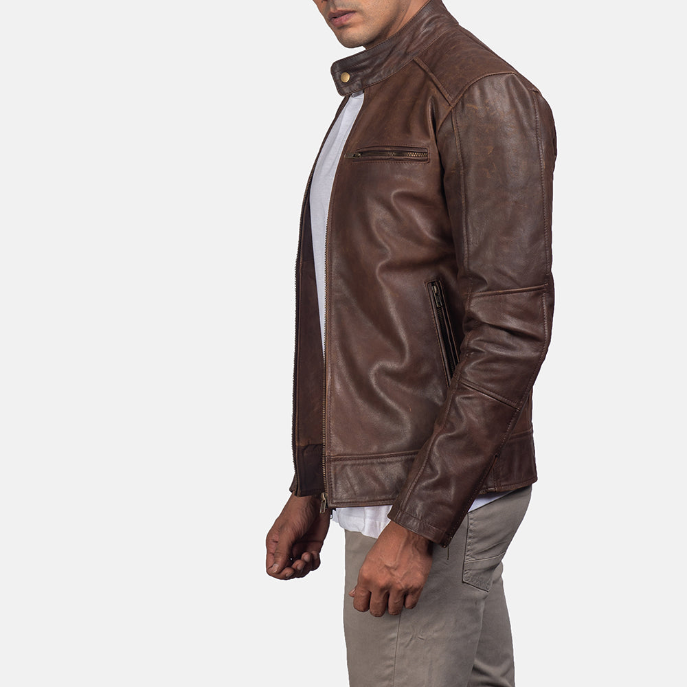 Dean Zwart Leren Bikerjack voor Heren – alternate product view 4