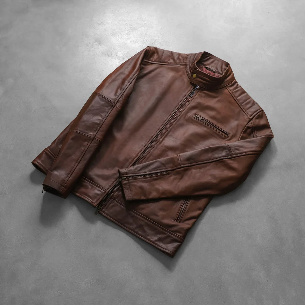 Dean Zwart Leren Bikerjack voor Heren – alternate product view 7