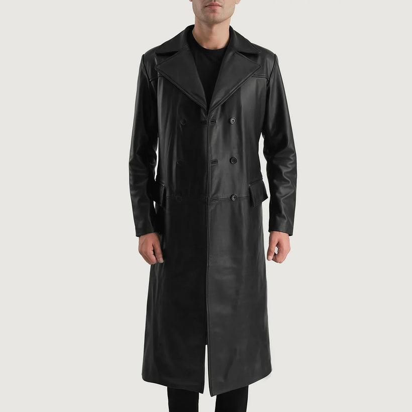 Delmar Zwart Leather Double-Breasted Leren Jas voor Heren