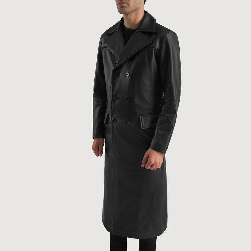 Delmar Zwart Leather Double-Breasted Leren Jas voor Heren