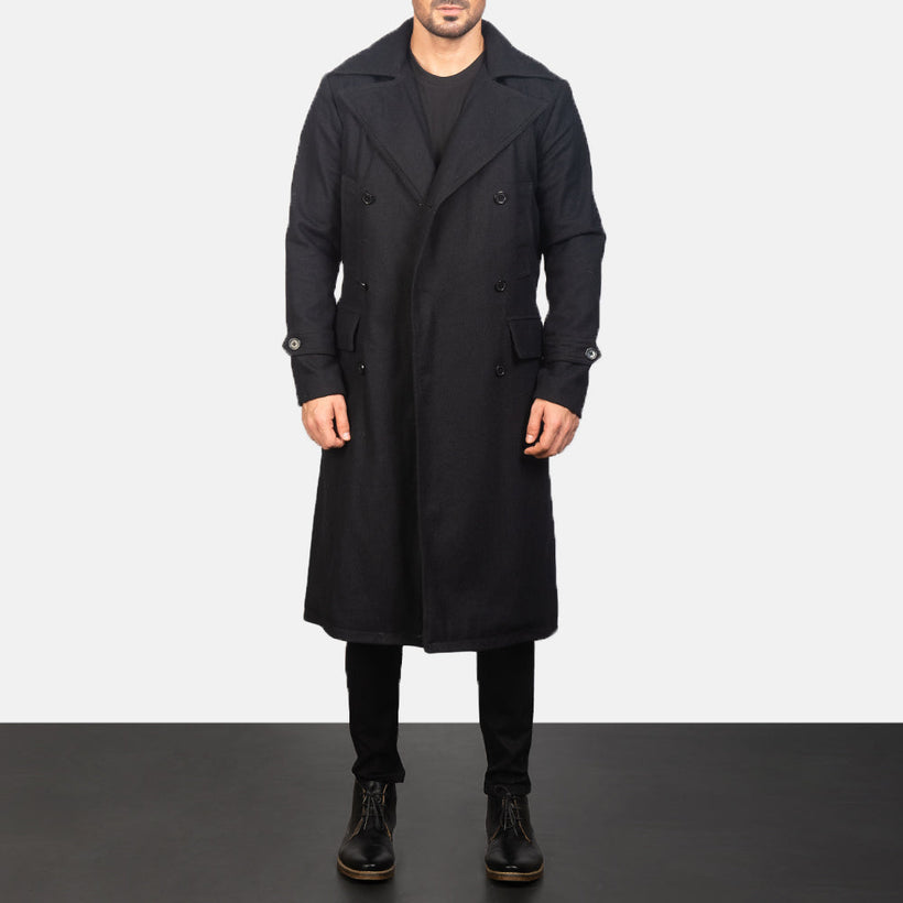 Detective Zwart Wool Leren Jas voor Heren