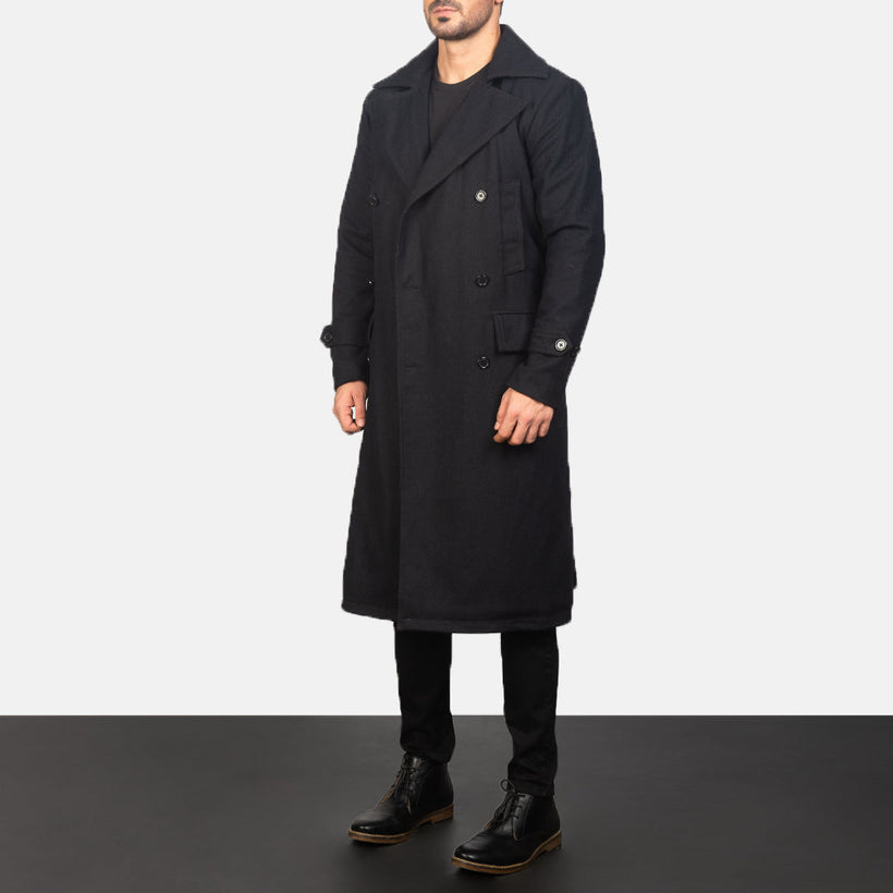 Detective Zwart Wool Leren Jas voor Heren