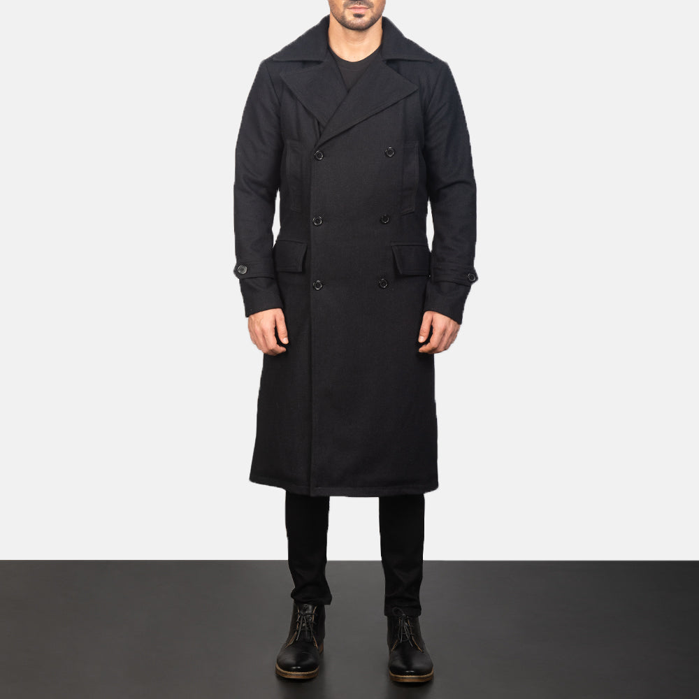
Detailopname of Notch & Button Hardware on Detective Zwart Wool Leren Jas voor Heren