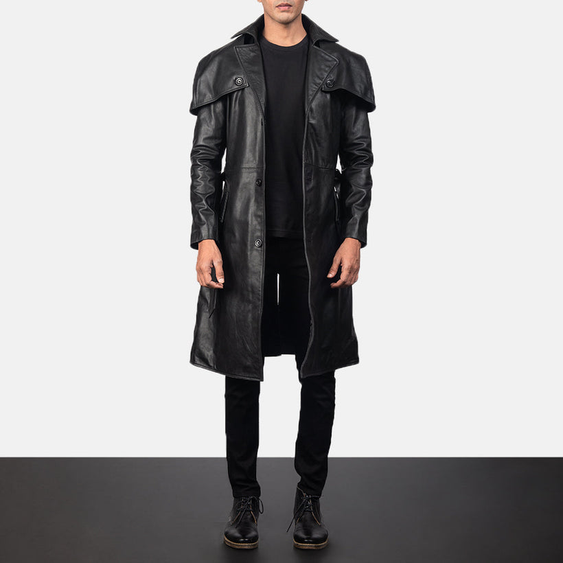 Deux Zwart Leather Duster voor Heren