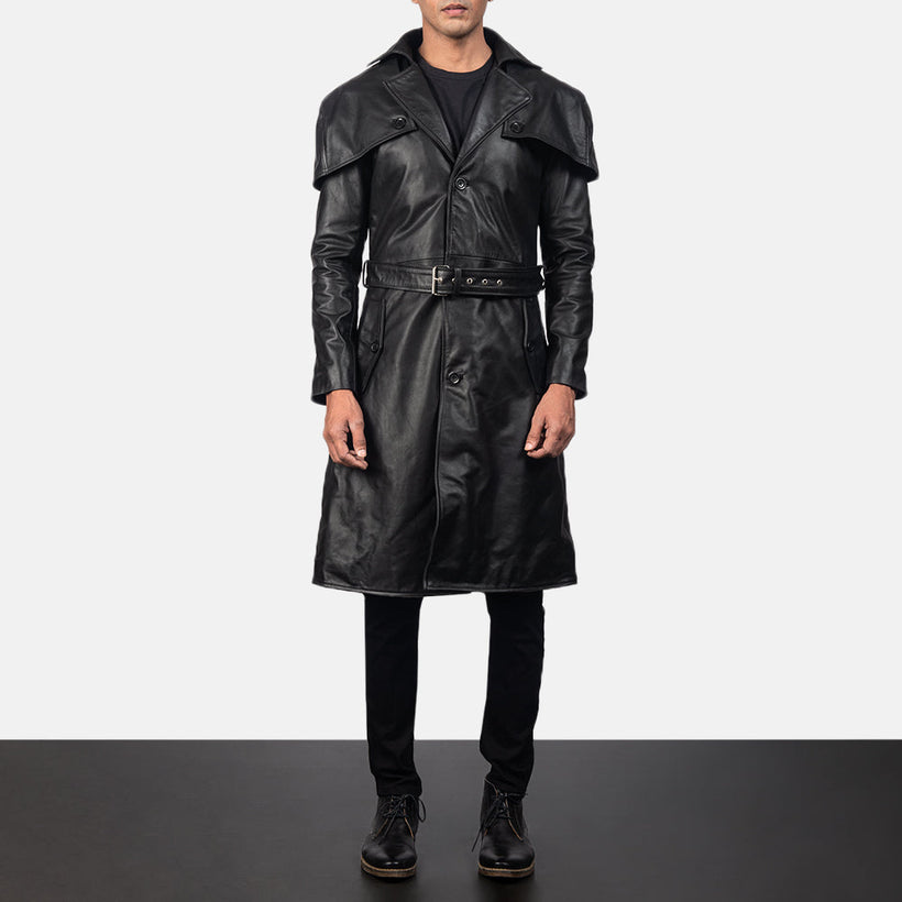 Deux Zwart Leather Duster voor Heren