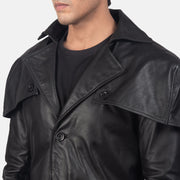 
Detailopname of Classic Collar & Buttons + Belt Hardware on Deux Zwart Leather Duster voor Heren