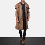 Men's Deux Bruin Leather Duster voor Heren in Distressed Brown Semi-Aniline Snuffed - Front Profile View &amp; Tailored Silhouette | Buy Online