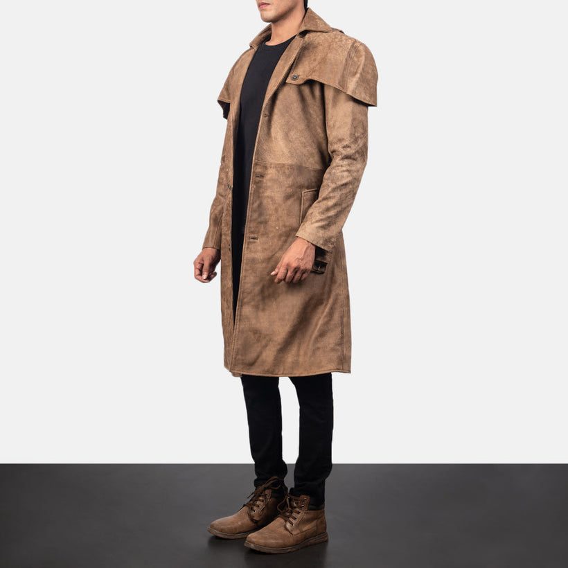 Deux Bruin Leather Duster voor Heren