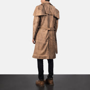 Men's Deux Bruin Leather Duster voor Heren - Lateral Side Profile View Showing Sleeve Cut &amp; Athletic Taper Fit