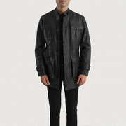 Dolf Zwart Leren Jas voor Heren in Black Cowhide Leather - Front Profile View &amp; Tailored Silhouette | Buy Online