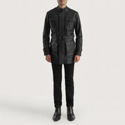Dolf Zwart Leren Jas voor Heren - Lateral Side Profile View Showing Sleeve Cut &amp; Athletic Taper Fit