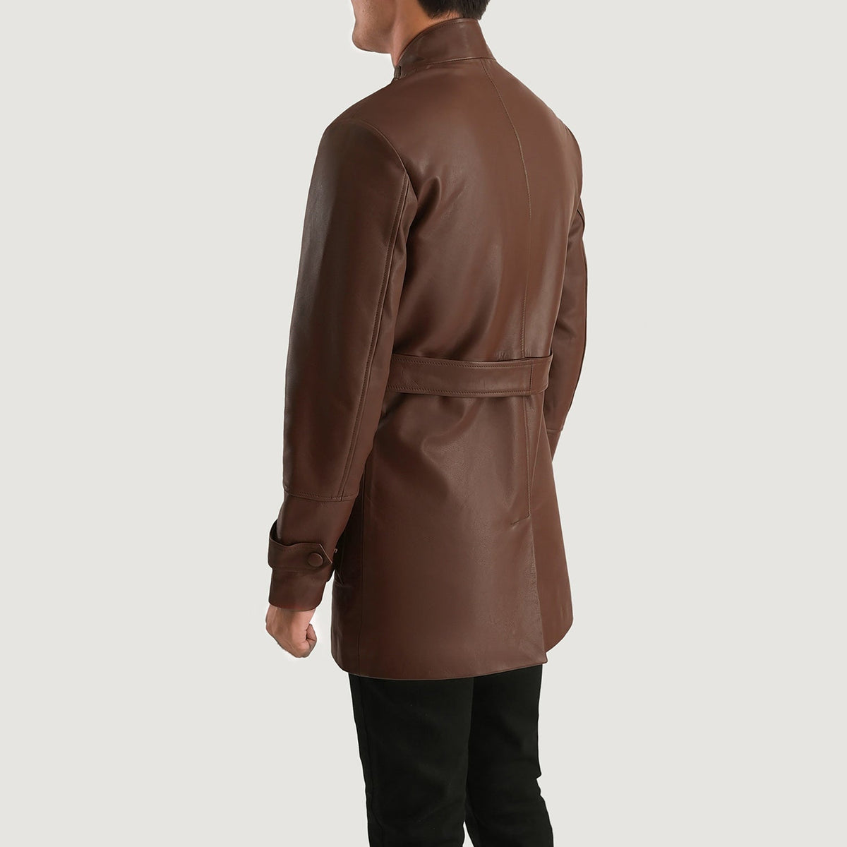 
Detailopname of High neck with Belt & Snap button Hardware on Dolf Bruin Leren Jas voor Heren