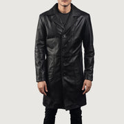Men's Don Long Zwart Leren Jas voor Heren - Lateral Side Profile View Showing Sleeve Cut &amp; Athletic Taper Fit
