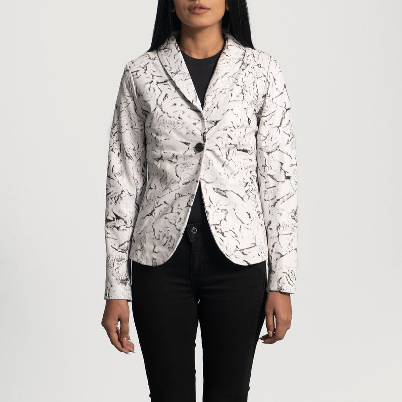 Donna Blake White Leren Leren Blazer voor Dames
