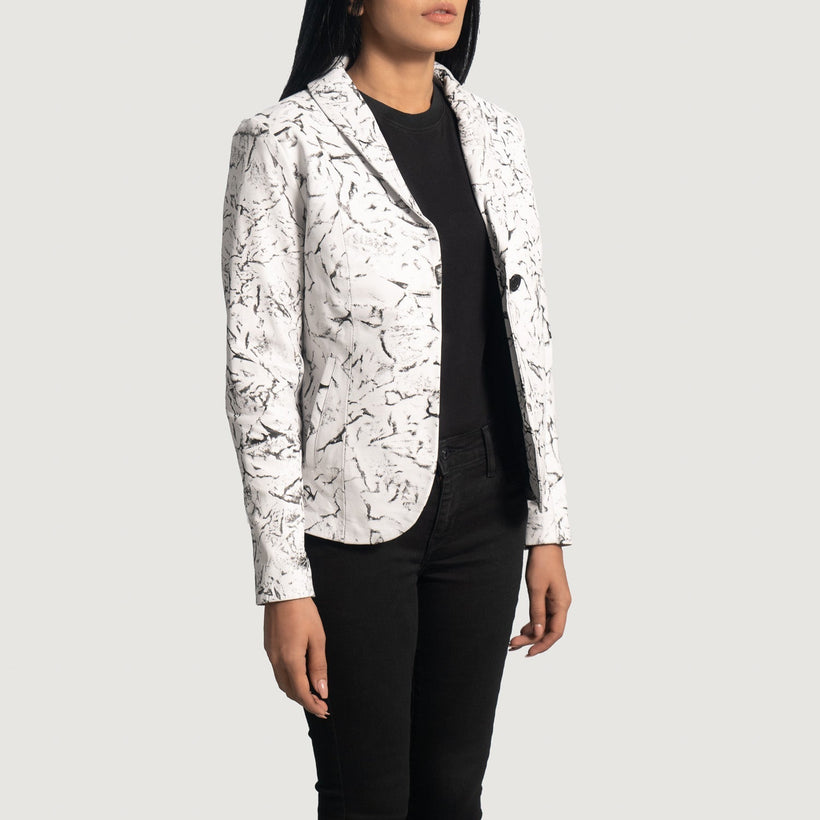 Donna Blake White Leren Leren Blazer voor Dames
