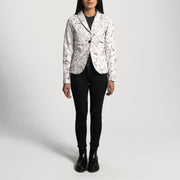 Close-Up Detail of Notch &amp; Button Hardware on Women's Donna Blake White Leren Leren Blazer voor Dames