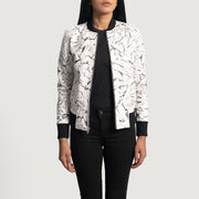 Women's Donna Blake White Leren Bomberjack voor Dames - Lateral Side Profile View Showing Sleeve Cut &amp; Athletic Taper Fit