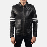 Dragonhide Zwart Leren Jas voor Heren in Black Sheepskin Leather - Front Profile View &amp; Tailored Silhouette | Buy Online