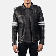 Dragonhide Zwart Leren Jas voor Heren - Lateral Side Profile View Showing Sleeve Cut &amp; Athletic Taper Fit