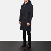 
Black Synthetic Wool Trench Coat - Achteraanzicht met getailleerde schouders & strakke zoom