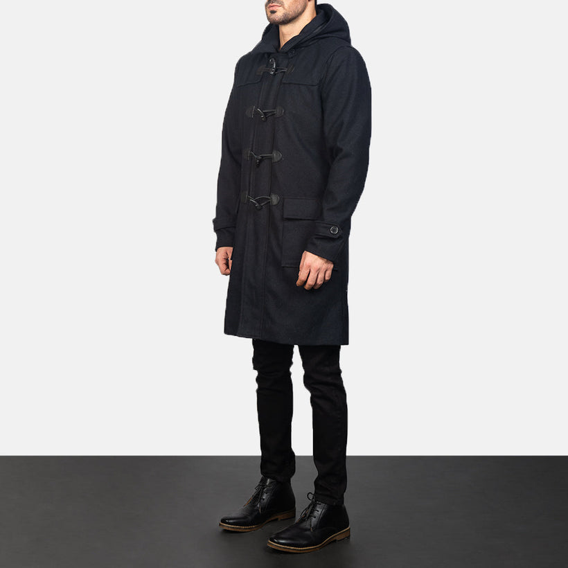Drake Zwart Wool Hooded Duffle Leren Jas voor Heren
