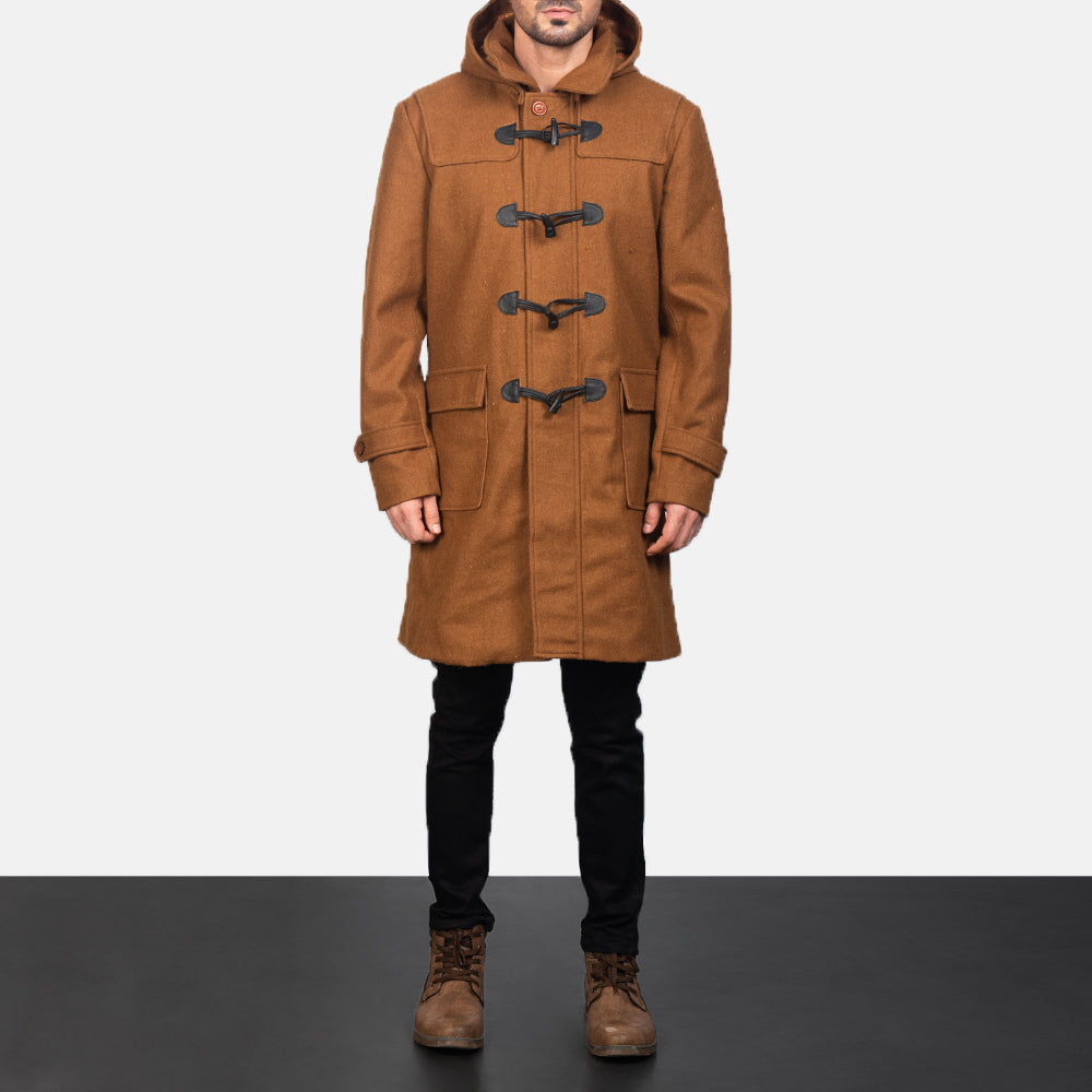 
Detailopname of Shirt with Removable Hood & Toggle Buttons with Placket & Zipper Hardware on Drake Khaki Wool Duffle Coat