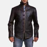 Men's Drakeshire Bruin Leren Jas voor Heren in Distressed Brown Goatskin Leather - Front Profile View &amp; Tailored Silhouette | Buy Online