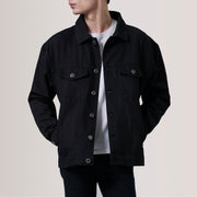 
Eddie Zwart Oversized Denim Trucker Leren Jas voor Heren For Men in zwart rundleer - Vooraanzicht & getailleerd silhouet | Online kopen
