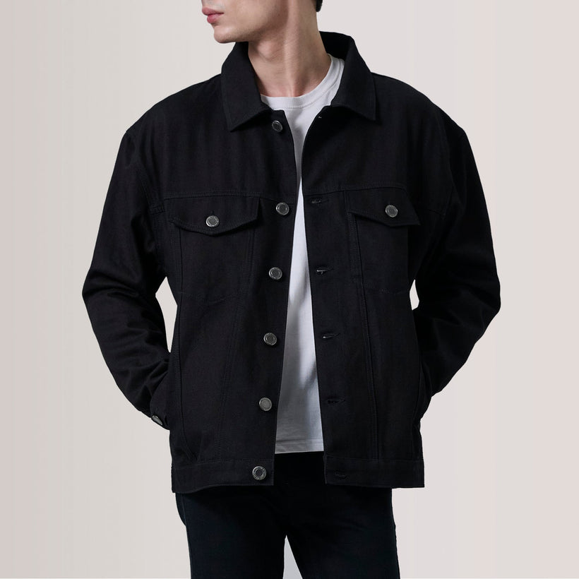 Eddie Zwart Oversized Denim Trucker Leren Jas voor Heren
