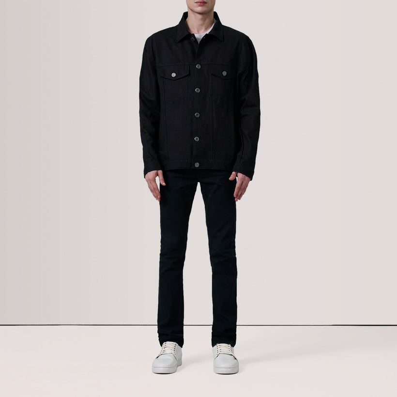 Eddie Zwart Oversized Denim Trucker Leren Jas voor Heren