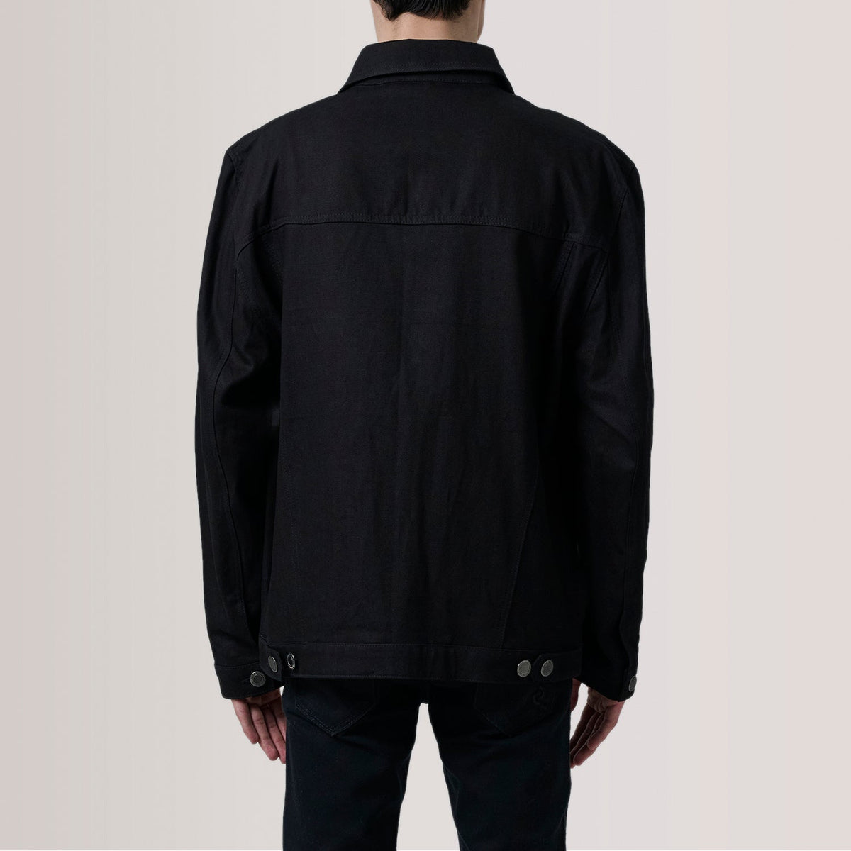
Detailopname of Classic Collar & Heavy-Duty Zipper Hardware on Eddie Zwart Oversized Denim Trucker Leren Jas voor Heren For Men