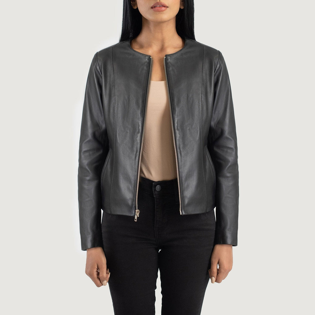 Elixir Collarless Leren Jas voor Dames – alternate product view 1