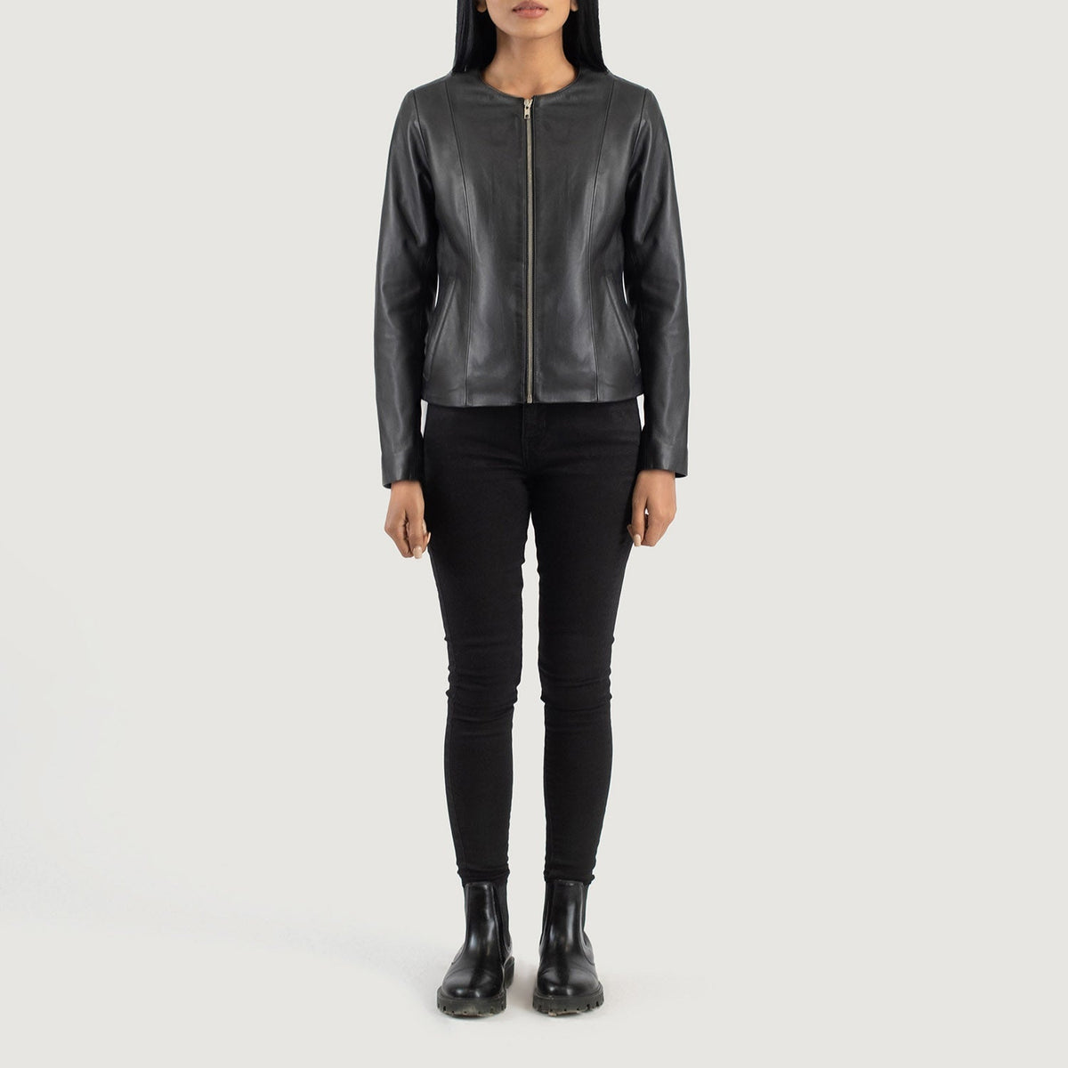 Elixir Collarless Leren Jas voor Dames – alternate product view 3