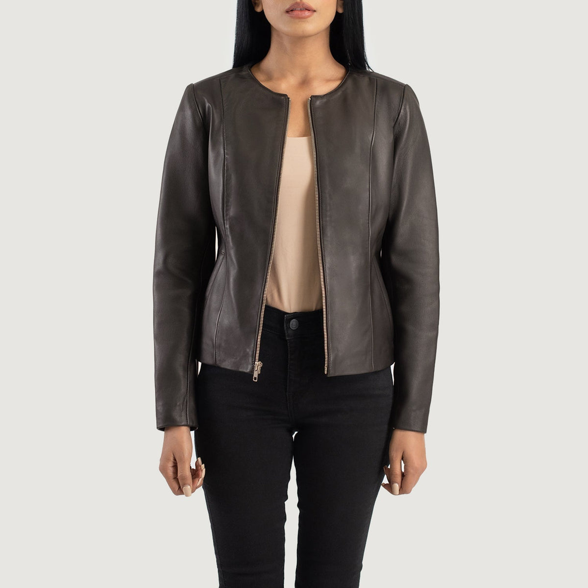 Elixir Collarless Leren Jas voor Dames – alternate product view 1