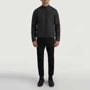 Elliot Zwart Lightweight Leren Jas voor Heren - Lateral Side Profile View Showing Sleeve Cut &amp; Athletic Taper Fit
