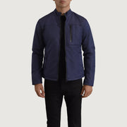 Elliot Blauw Lightweight Leren Jas voor Heren in Blue Full-Grain Leather - Front Profile View &amp; Tailored Silhouette | Buy Online
