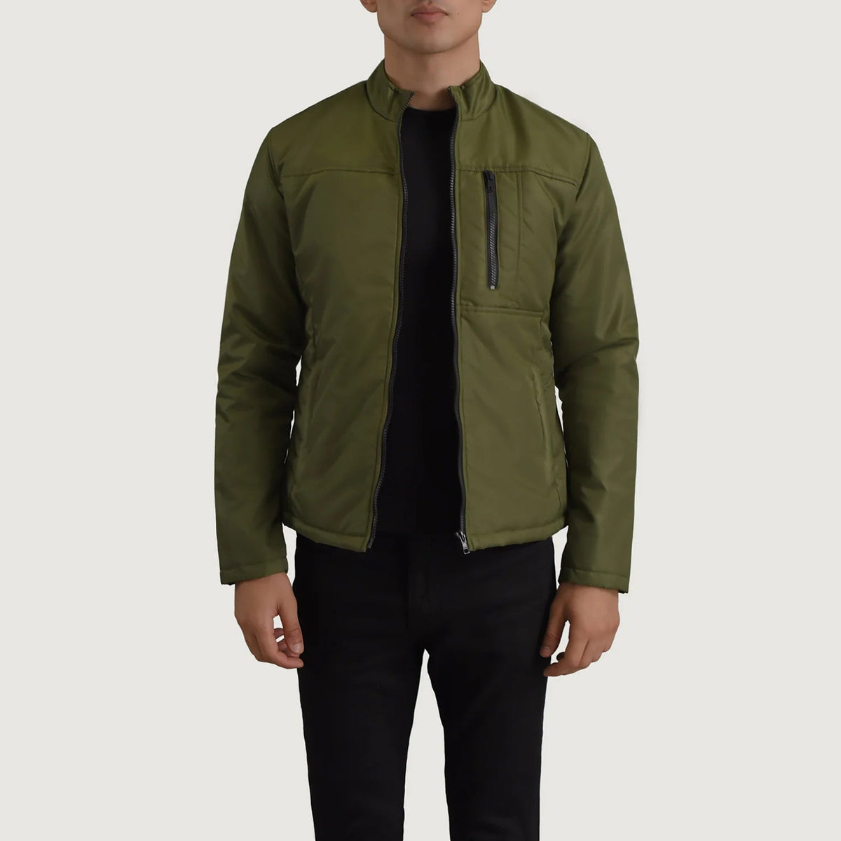 Elliot Groen Lightweight Leren Jas voor Heren in Green Full-Grain Leather - Front Profile View &amp; Tailored Silhouette | Buy Online