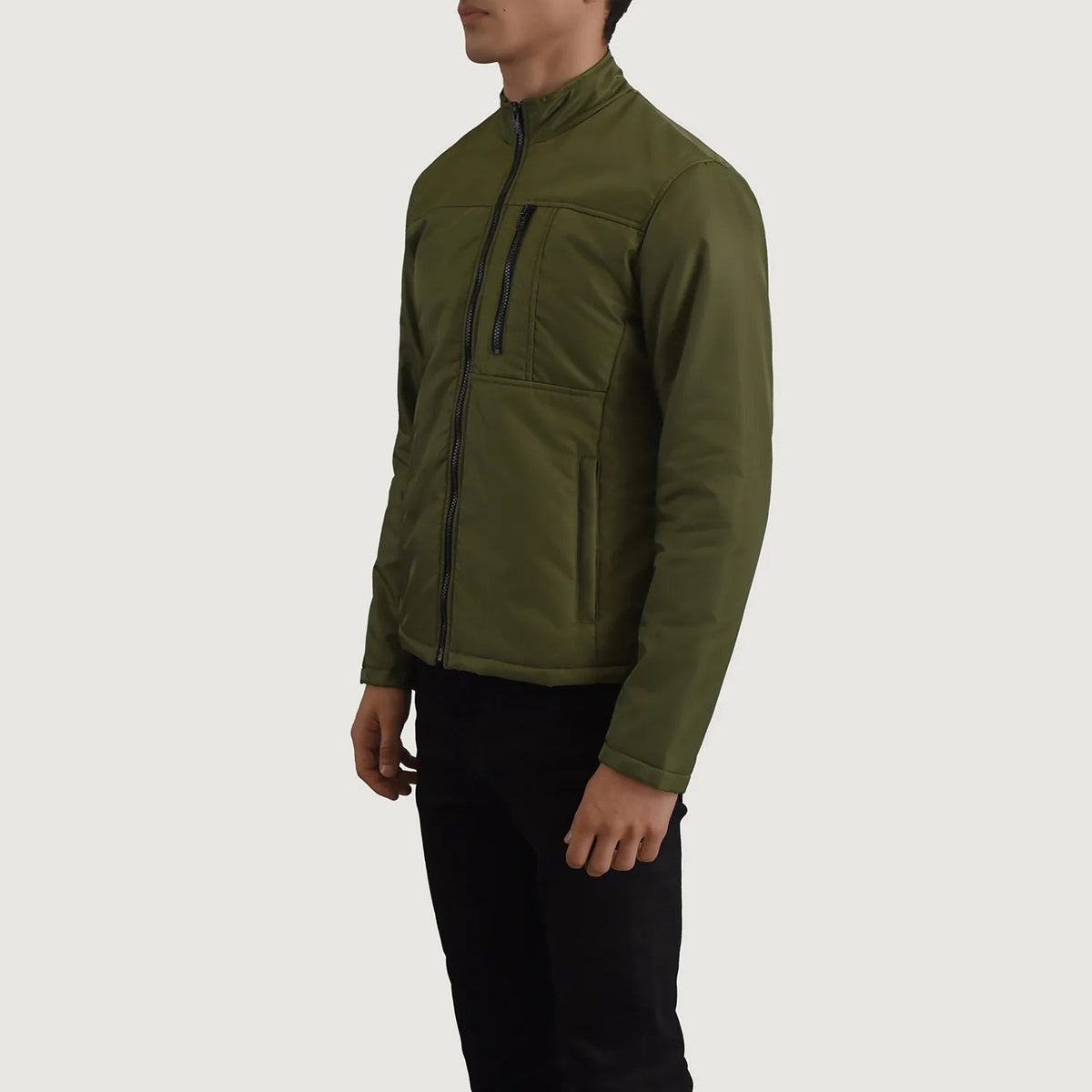 Green Full-Grain Leather Winter Jacket - Back View Showing Tailored Shoulder Fit &amp; Clean Hemline