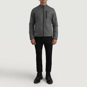 Elliot Grey Lightweight Leren Jas voor Heren - Lateral Side Profile View Showing Sleeve Cut &amp; Athletic Taper Fit