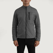 Close-Up Detail of Classic Collar &amp; Zipper Hardware on Elliot Grey Lightweight Leren Jas voor Heren