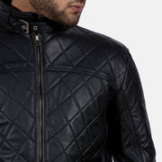 Equilibrium Zwart Leren Jas voor Heren - Lateral Side Profile View Showing Sleeve Cut &amp; Athletic Taper Fit
