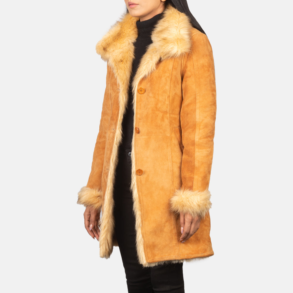 
Erica Shearling Leren Jas voor Dames - Achteraanzicht met getailleerde schouders & strakke zoom