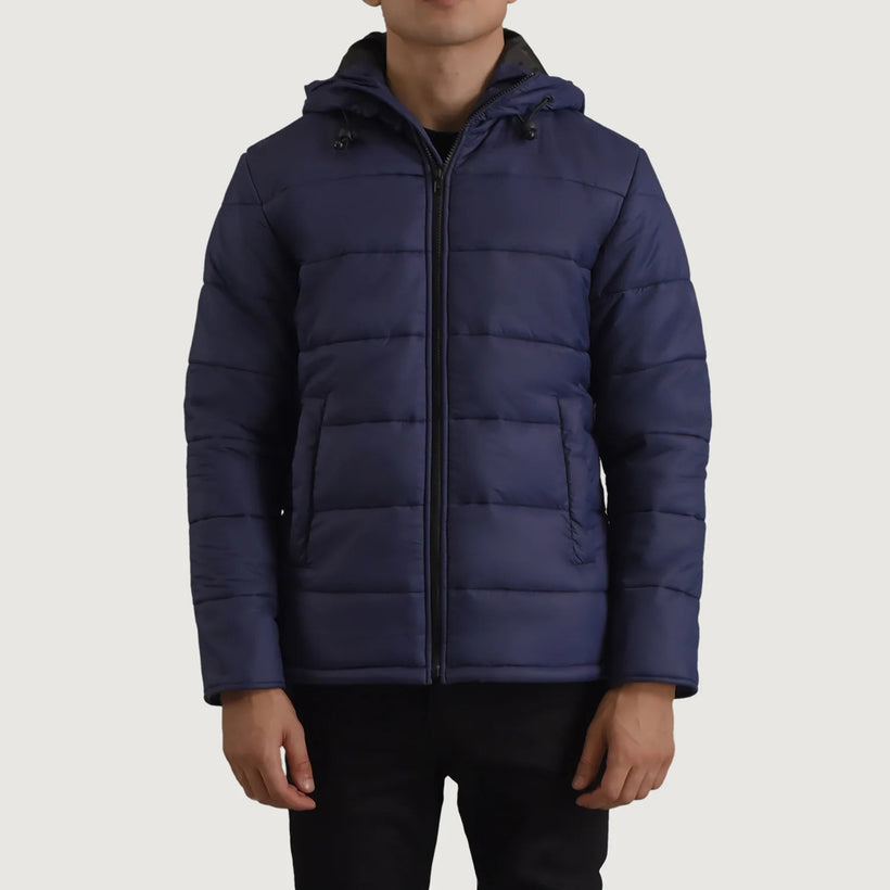 Erico Blauw Hooded Puffer Leren Jas voor Heren