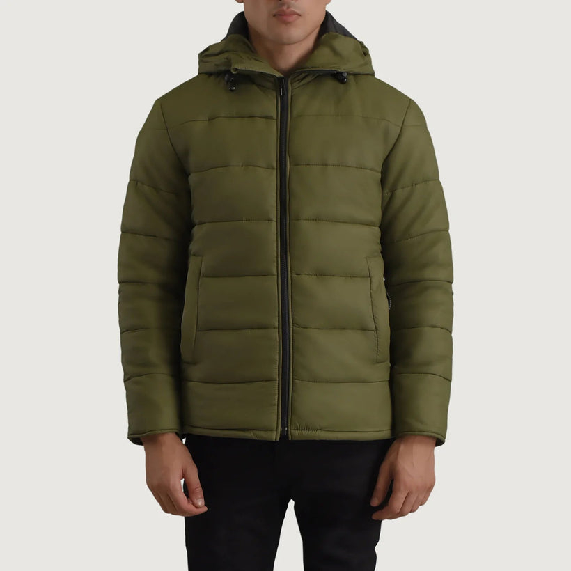 Erico Groen Hooded Puffer Leren Jas voor Heren