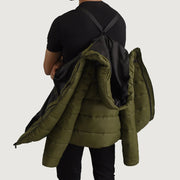 
Detailopname of Classic Collar & Zipper With Wind Flap Hardware on Erico Groen Hooded Puffer Leren Jas voor Heren