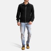 Men's Ethan Hybrid Suede Leren Bomberjack voor Heren - Lateral Side Profile View Showing Sleeve Cut &amp; Athletic Taper Fit