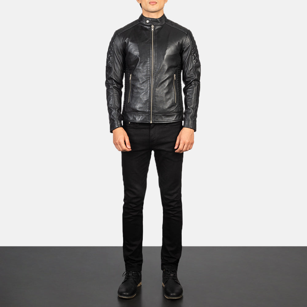 Men's Fernando Quilted Brown Suede Biker Jacket - Lateral Side Profile View Showing Sleeve Cut &amp; Athletic Taper Fit