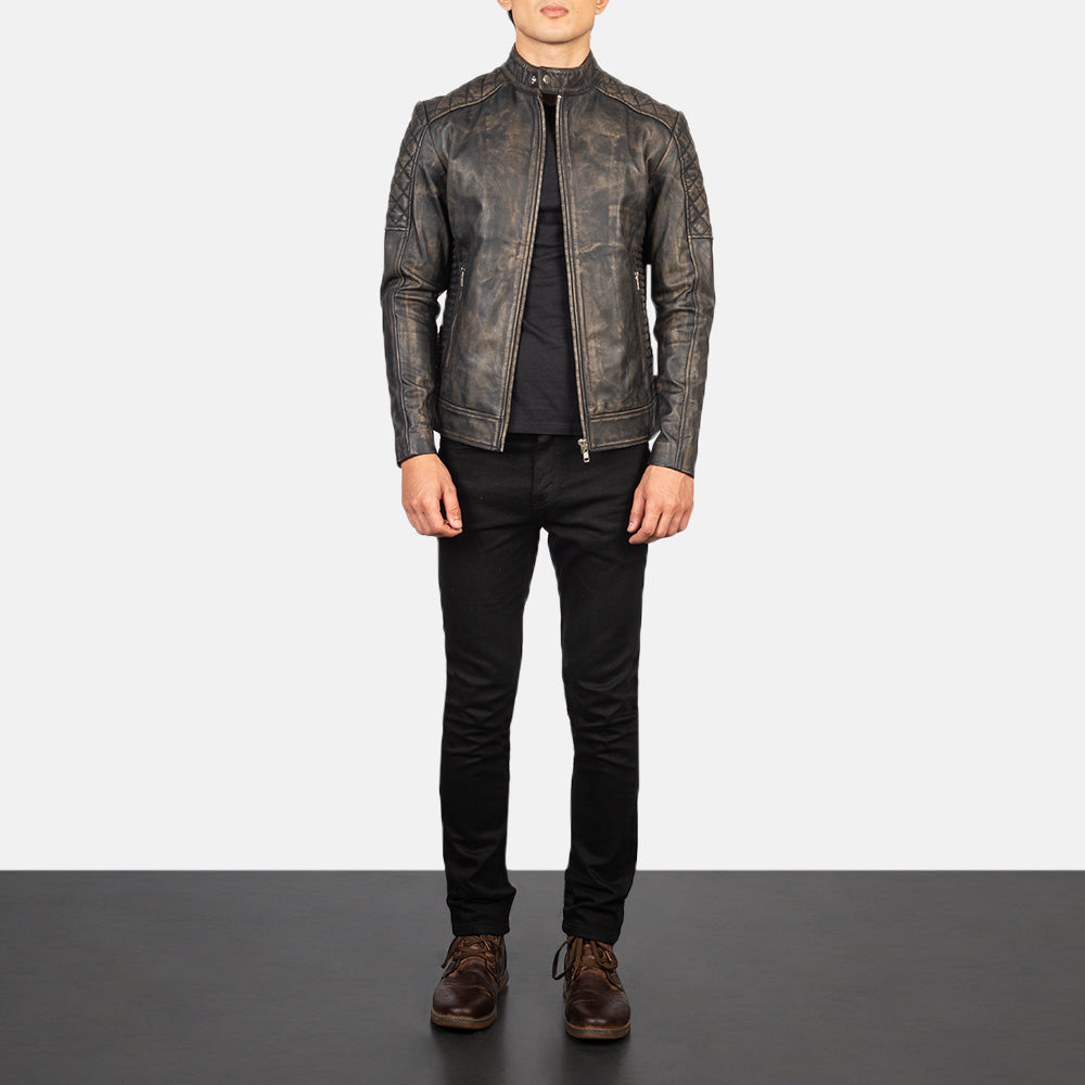 Fernando Gewatteerd Leren Bikerjack voor Heren – alternate product view 3