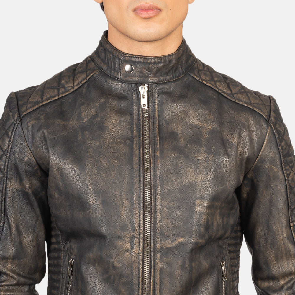 Fernando Gewatteerd Leren Bikerjack voor Heren – alternate product view 6