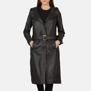 
Fixon Hooded Bruin Leren Trenchcoat voor Dames in Brown Sheepskin Leather - Vooraanzicht & getailleerd silhouet | Online kopen